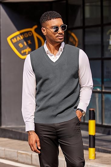 81ub8ChEglL._AC_SY550_ Men's V-Neck Slim-Fit Knitted Sweater Vest - Image 3